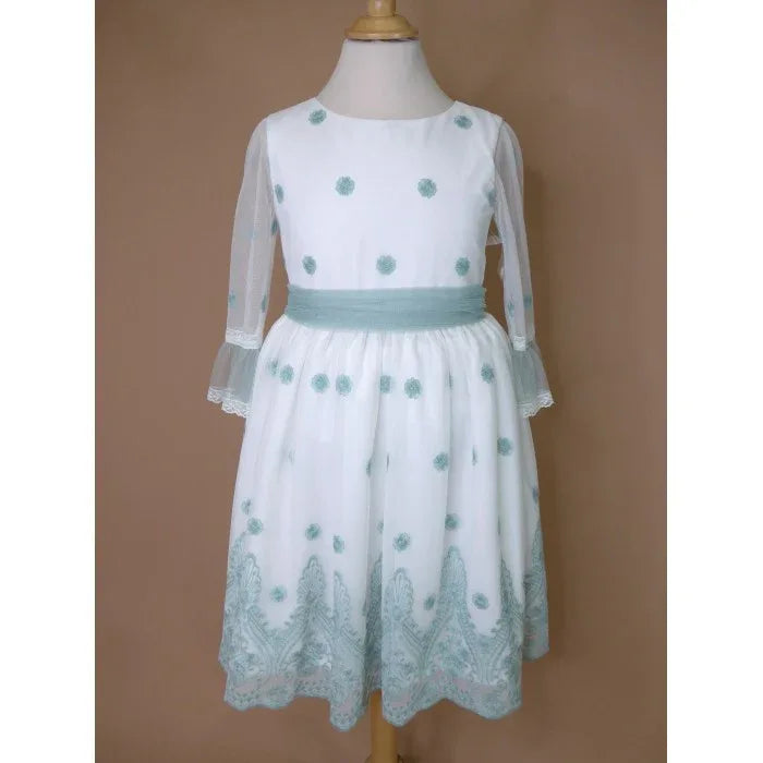 Vestido tul bordado verde Eire - PARDALETS