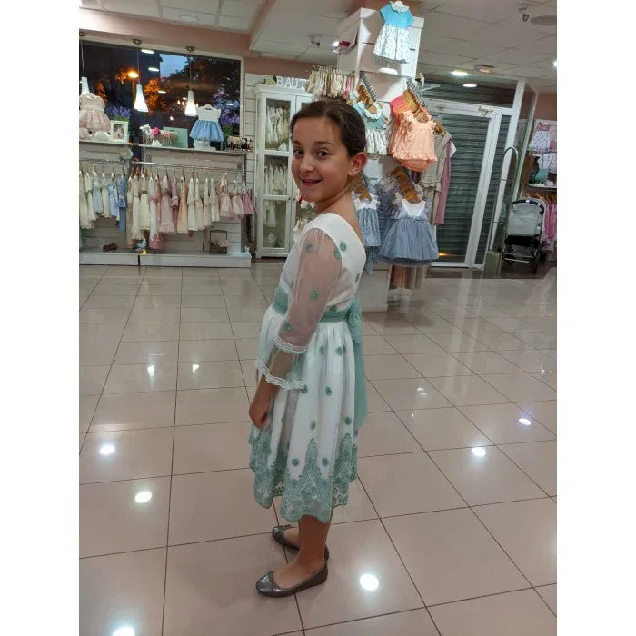 Vestido tul bordado verde Eire - PARDALETS