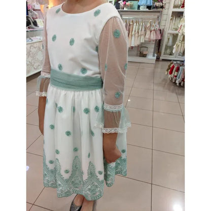 Vestido tul bordado verde Eire - PARDALETS