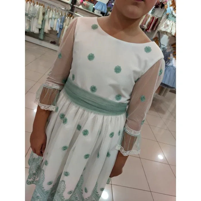 Vestido tul bordado verde Eire - PARDALETS