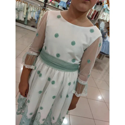Vestido tul bordado verde Eire - PARDALETS