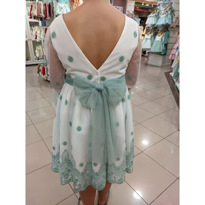 Vestido tul bordado verde Eire - PARDALETS