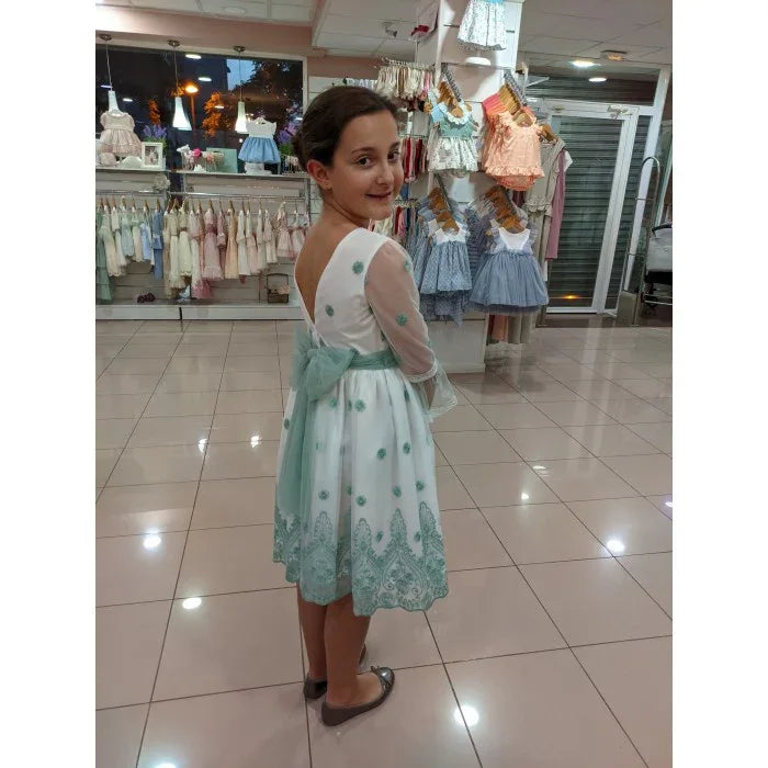 Vestido tul bordado verde Eire - PARDALETS