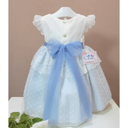 Vestido tul de plumeti azul con volante - PARDALETS