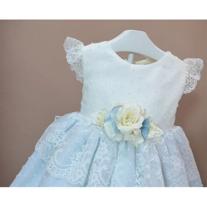 Vestido tul de plumeti azul con volante - PARDALETS