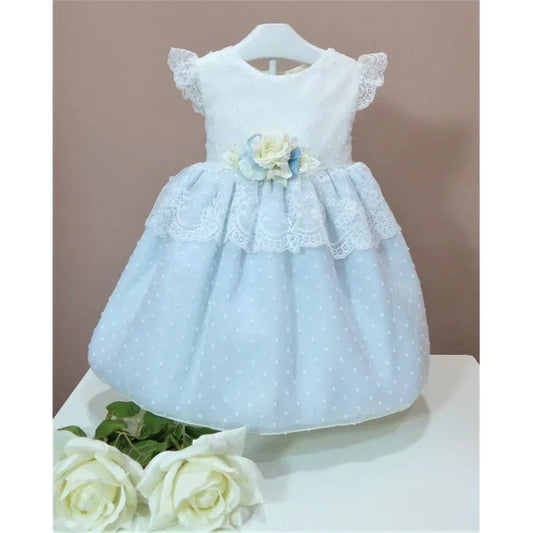 Vestido tul de plumeti azul con volante - PARDALETS