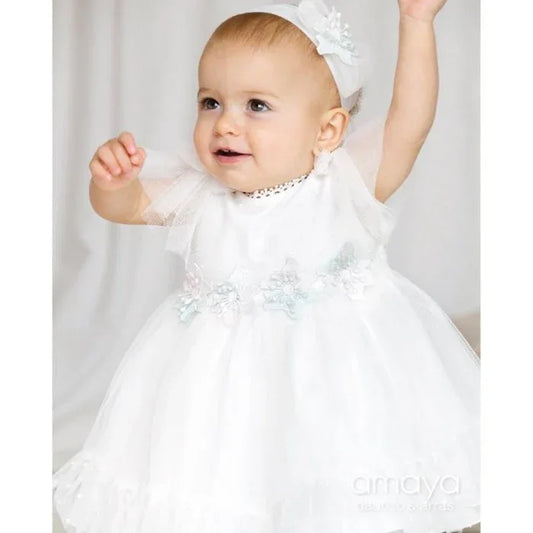 Vestido tul de plumeti blanco roto y puntilla guipur - PARDALETS