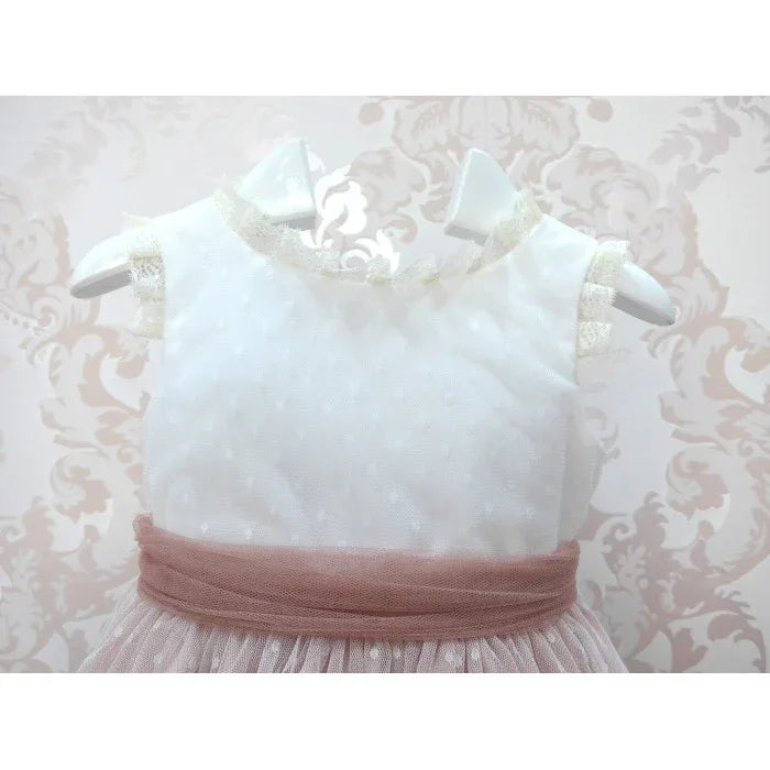 Vestido tul de plumeti rosa empolvado sin mangas - PARDALETS