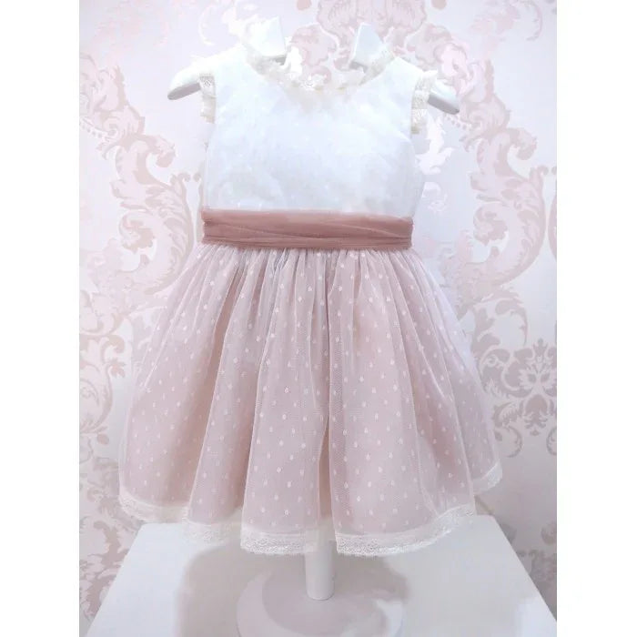 Vestido tul de plumeti rosa empolvado sin mangas - PARDALETS