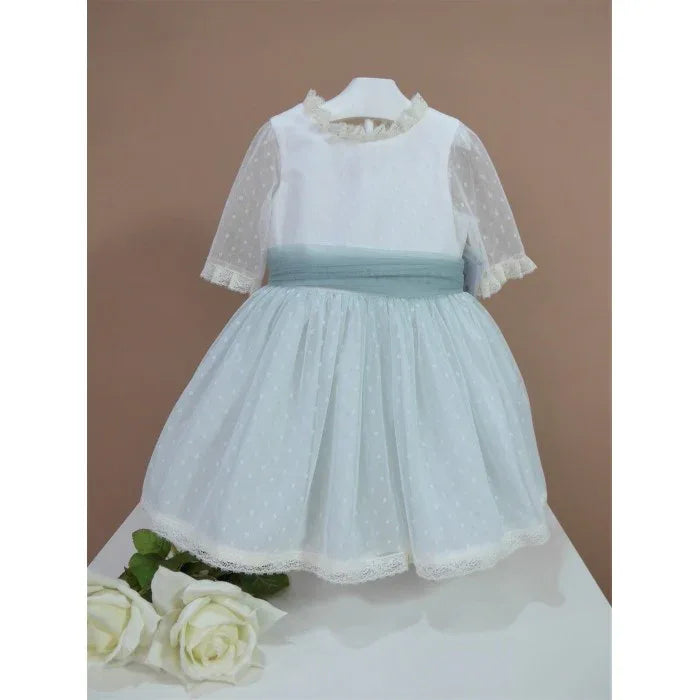 Vestido tul verde manga francesa - PARDALETS