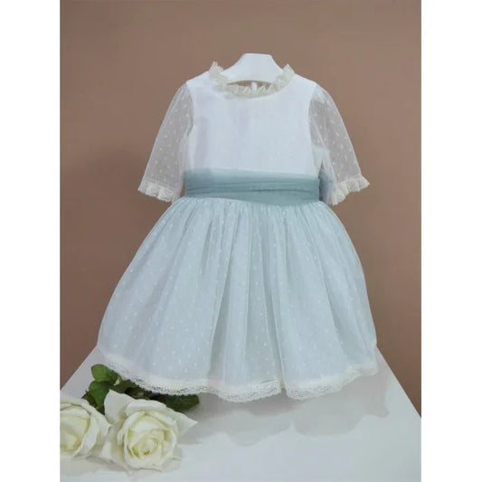 Vestido tul verde manga francesa - PARDALETS