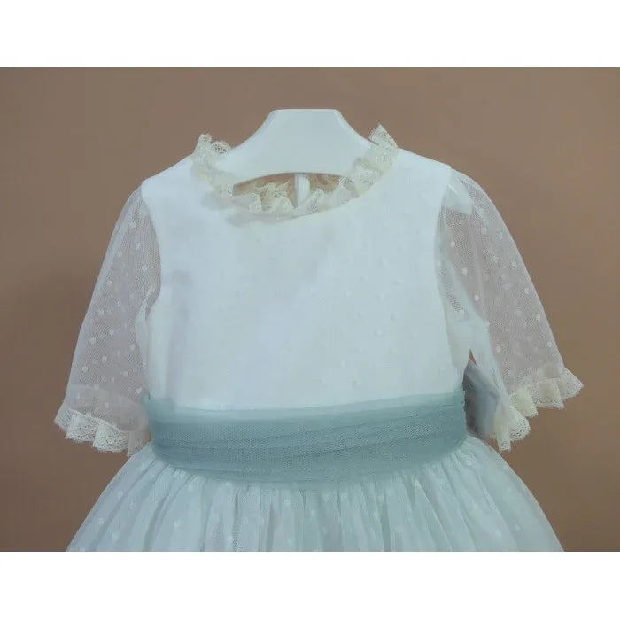 Vestido tul verde manga francesa - PARDALETS