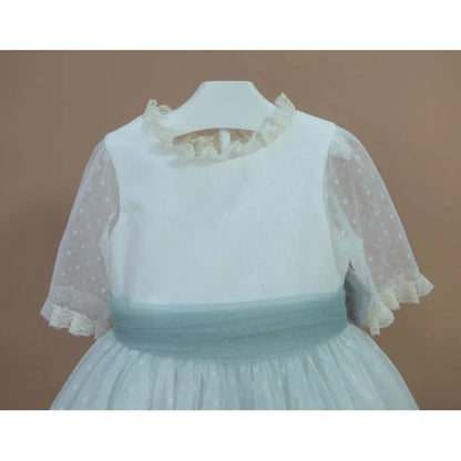 Vestido tul verde manga francesa - PARDALETS