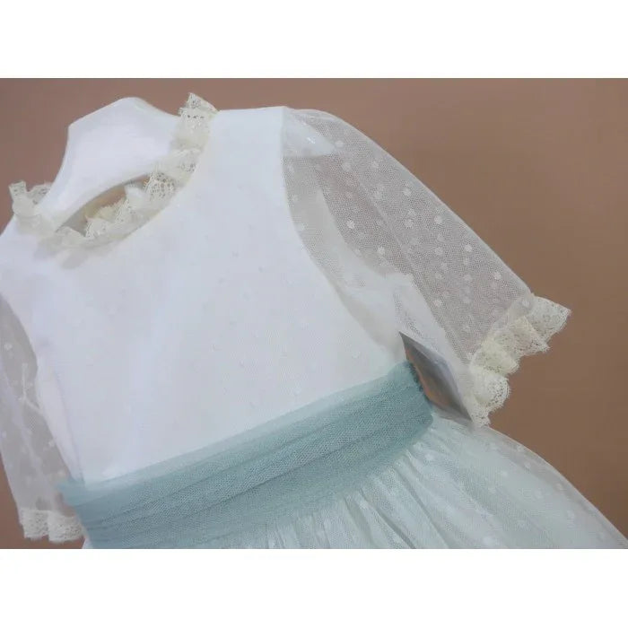 Vestido tul verde manga francesa - PARDALETS