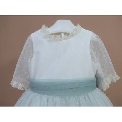 Vestido tul verde manga francesa - PARDALETS