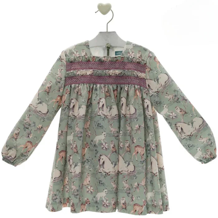 Vestido verde con ciervos "Sophia" - PARDALETS