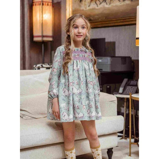 Vestido verde con ciervos "Sophia" - PARDALETS