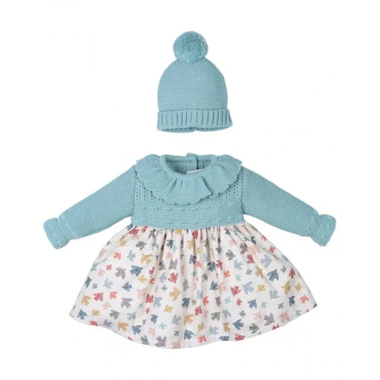 Vestido verde con estampado pajaros y gorro - PARDALETS