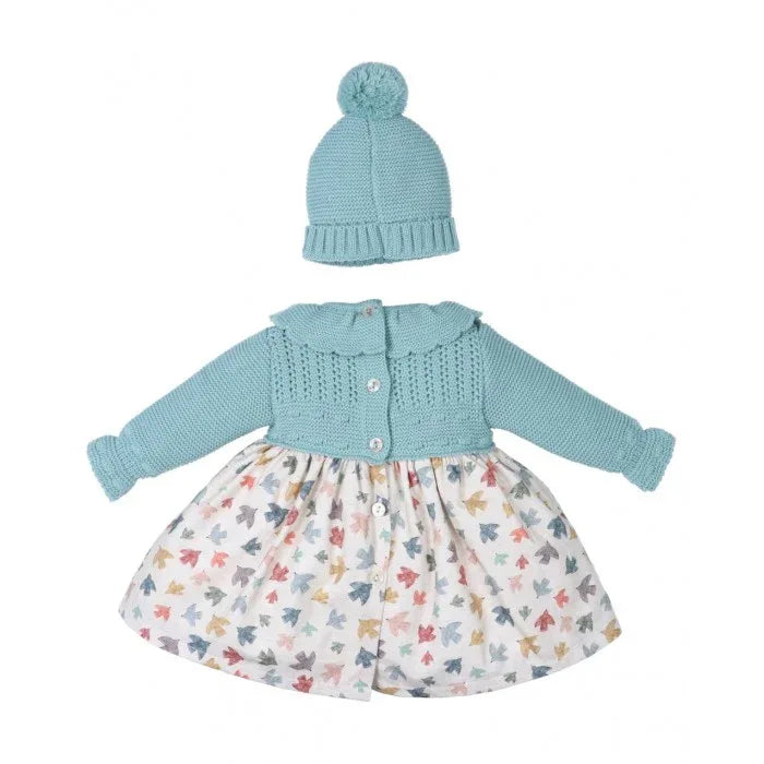 Vestido verde con estampado pajaros y gorro - PARDALETS