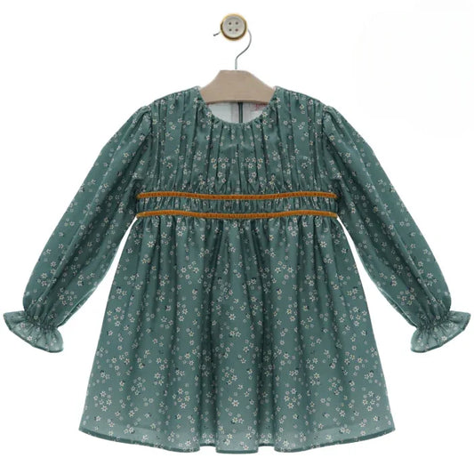 Vestido verde con florecitas "Organza" - PARDALETS