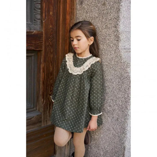 Vestido verde con hojitas beig - PARDALETS