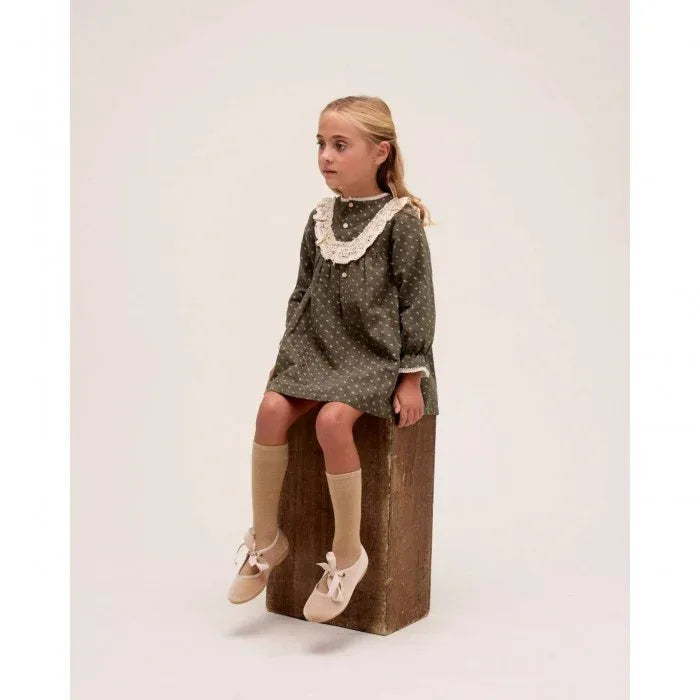 Vestido verde con hojitas beig - PARDALETS