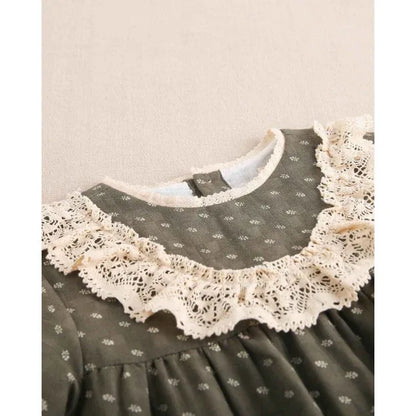 Vestido verde con hojitas beig - PARDALETS