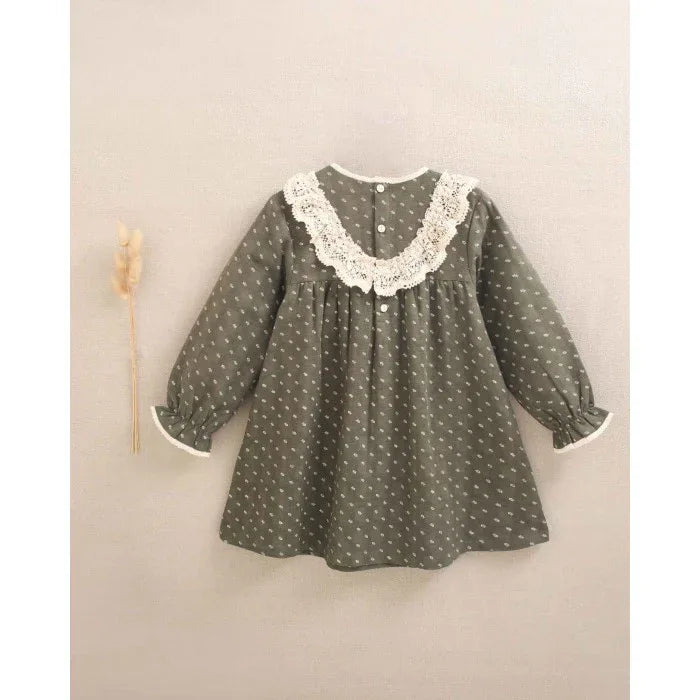 Vestido verde con hojitas beig - PARDALETS