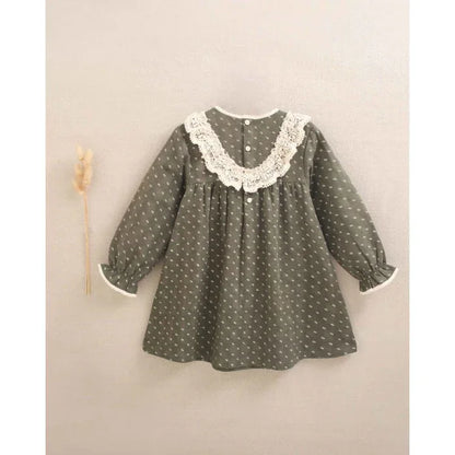 Vestido verde con hojitas beig - PARDALETS