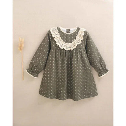 Vestido verde con hojitas beig - PARDALETS