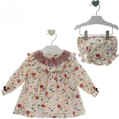 Vestido y braguita flores granates "Greta" - PARDALETS