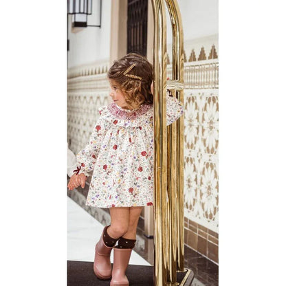 Vestido y braguita flores granates "Greta" - PARDALETS