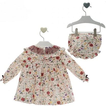 Vestido y braguita flores granates "Greta" - PARDALETS