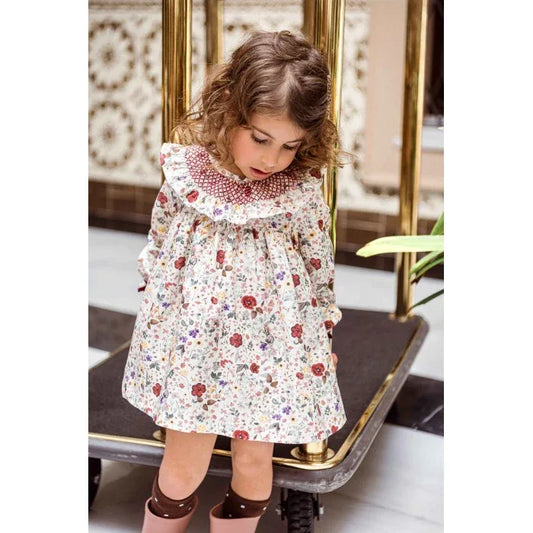 Vestido y braguita flores granates "Greta" - PARDALETS